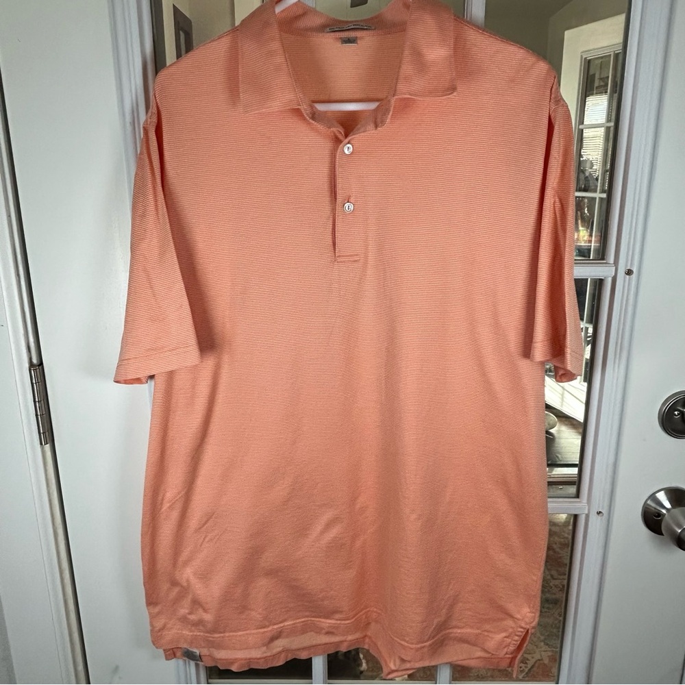 Peter Millar Orange Striped Polo Shirt‎ Size Large